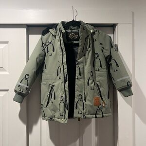 Mini Rodini Kids Penguin Print Jacket - Green. Size 116/122. US size 5-7 yrs.